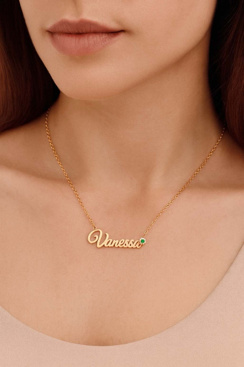 Custom Name Necklace with Birthstone