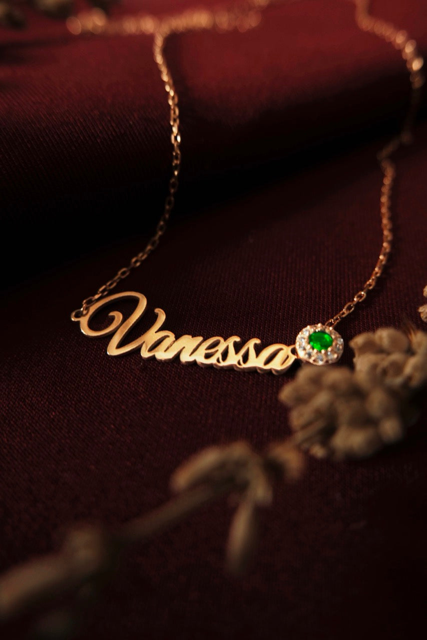 Custom Name Necklace with Birthstone