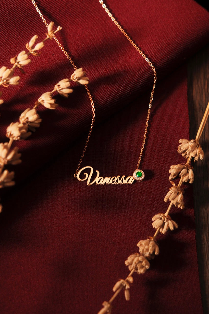 Custom Name Necklace with Birthstone