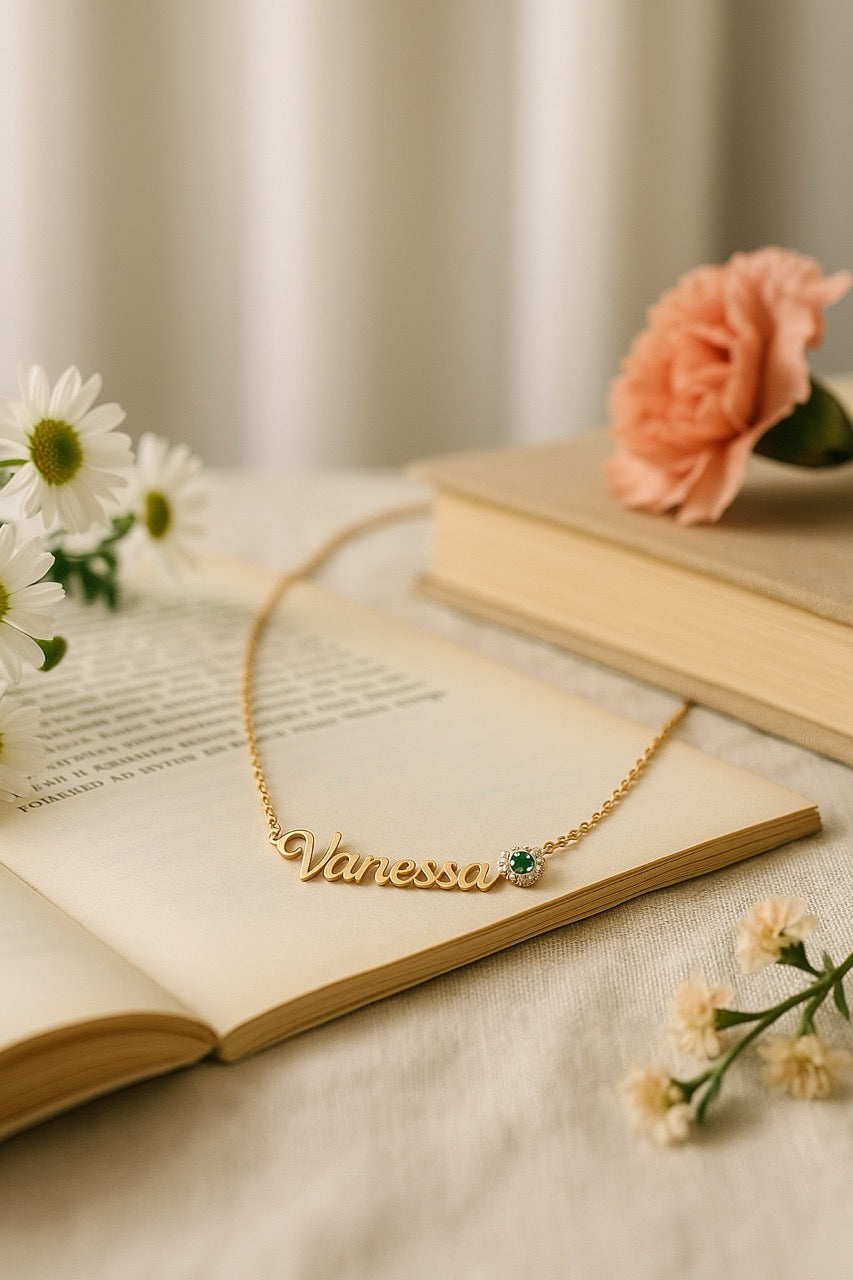 Custom Name Necklace with Birthstone