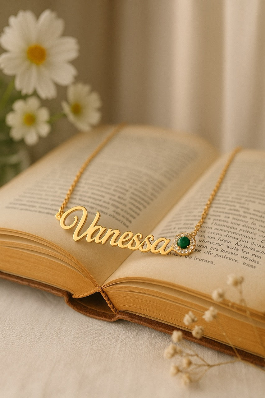 Custom Name Necklace with Birthstone