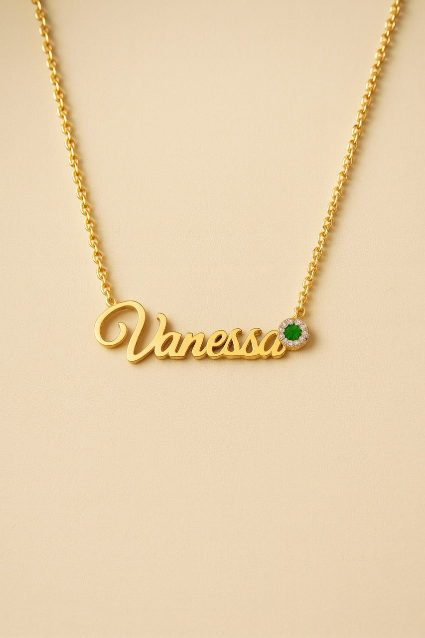 Custom Name Necklace with Birthstone