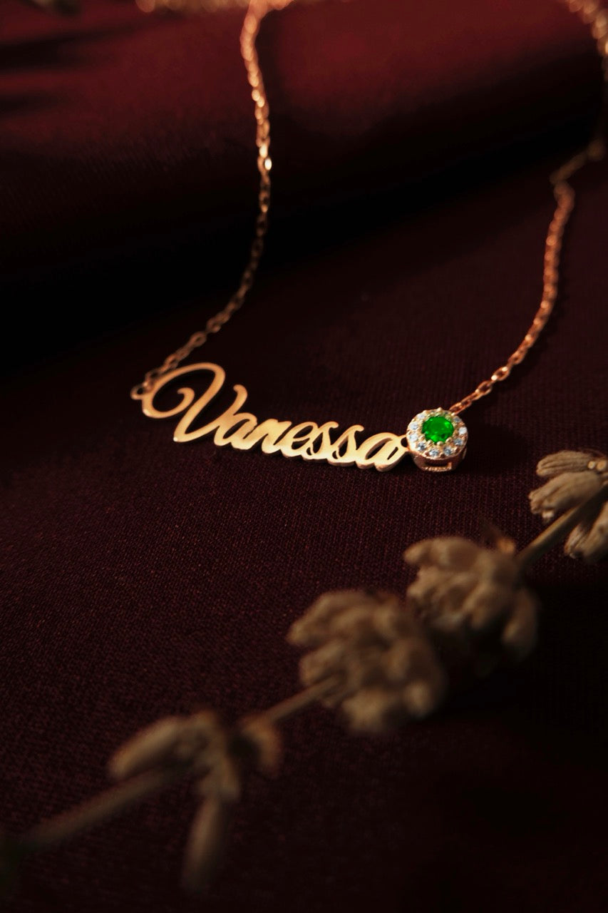 Custom Name Necklace with Birthstone