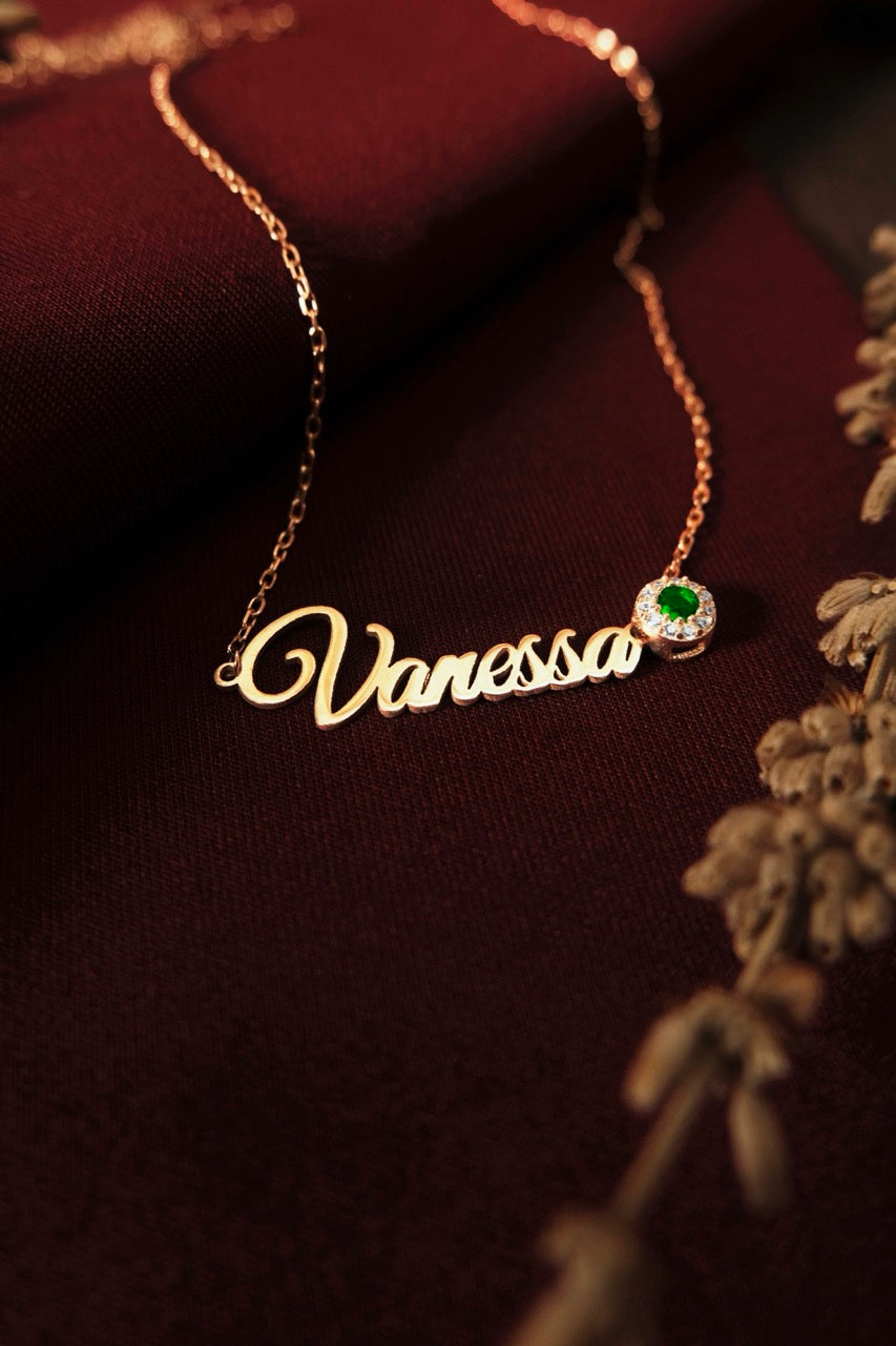 Custom Name Necklace with Birthstone