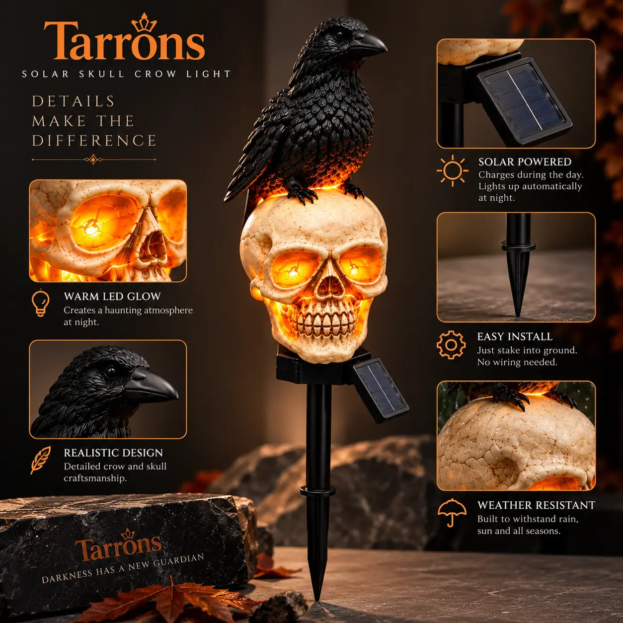 Halloween Crow Skull Solar Light™